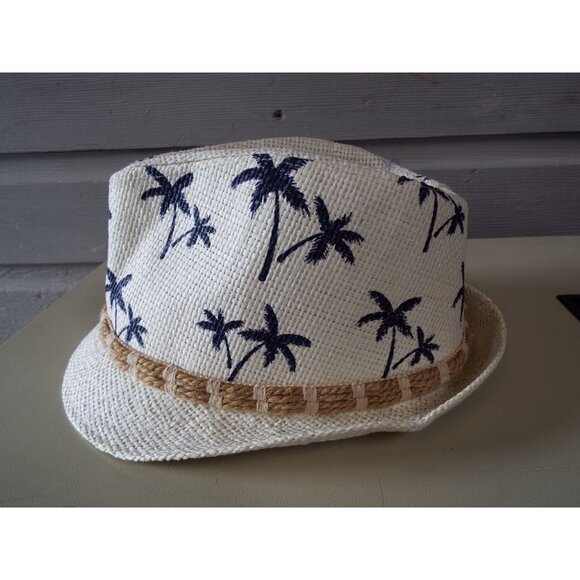 Fedora Palm Tree Print White Straw Hat NEW - Picture 4 of 7